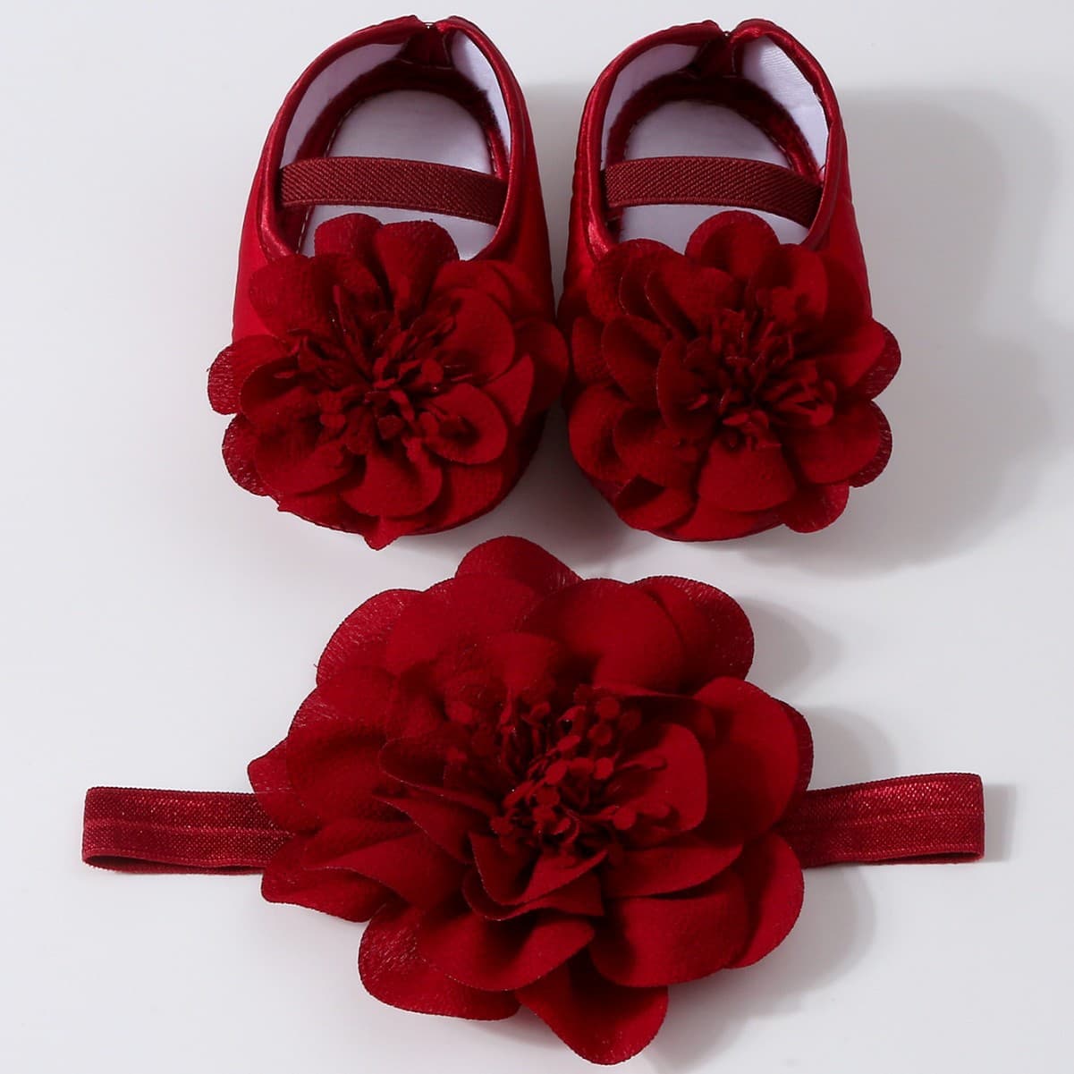 New Toddler Baby Shoes 0-1 Soft-Soled Baby Shoes 3-5-8 Months Girls Lace Flower Princess Shoes Headband Set