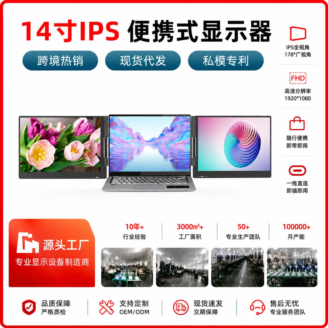 Cross-Border Dual-Screen Portable Monitor, Laptop Secondary Screen, Extended Screen for Stock Trading, Multi-Screen Monitor, Dual-Screen Office Use