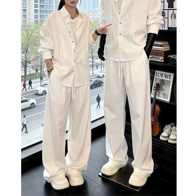 White Shirt Set Summer Lazy Old Money Style Pants Wife Look Outfit Complete Set In Stock Casual