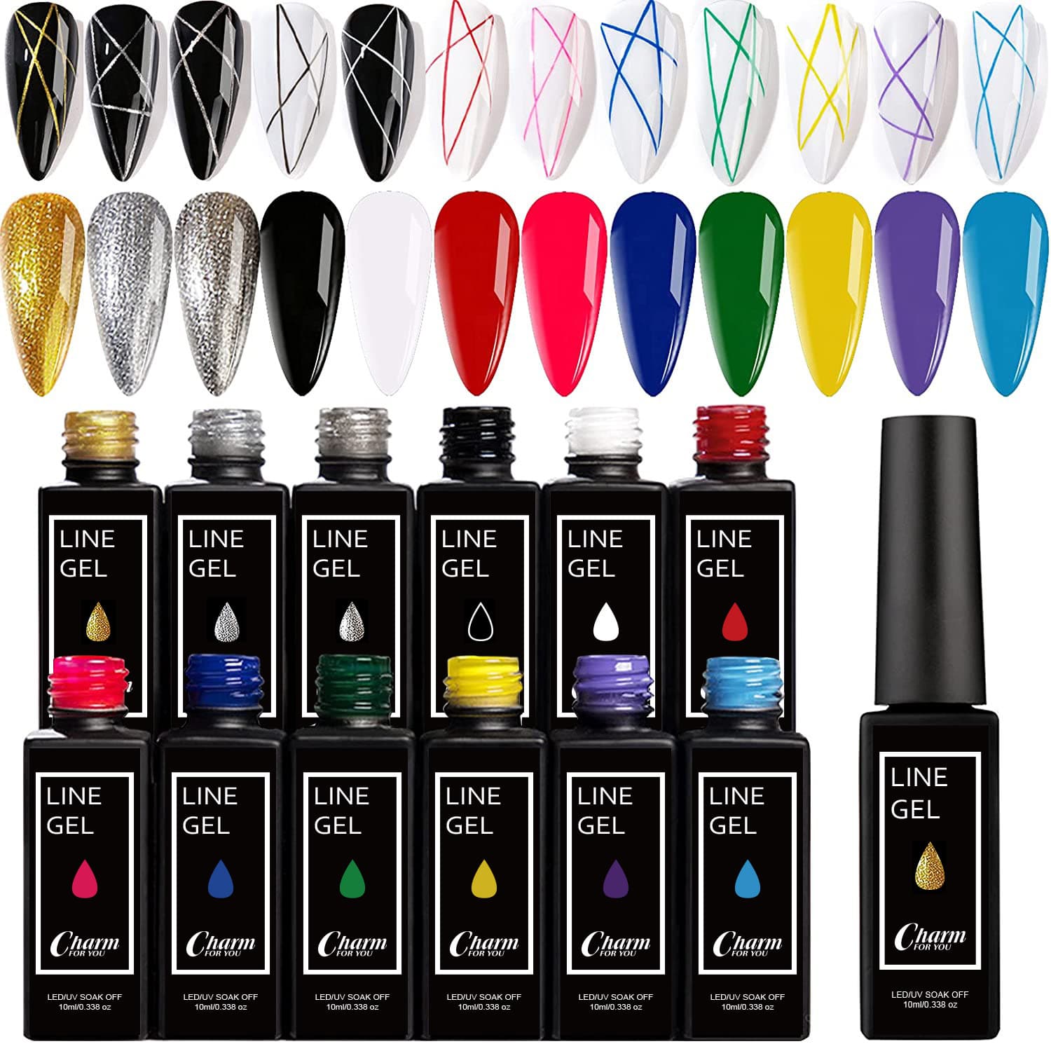 Nail Art 12-Color Line Gel, Nail Drawing Line Gel, Creative UV Gel, Nail Painting Gel, Trendy Colors