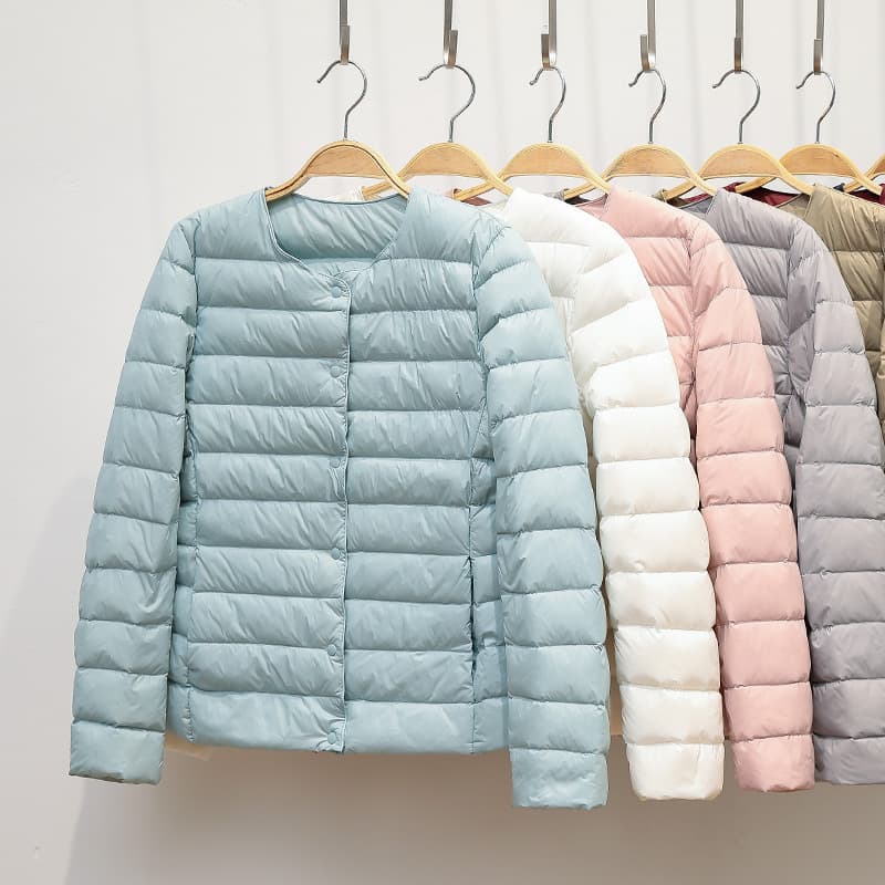 Youjia Clothing Autumn/Winter New Women's Collarless Down Jacket Lightweight Convenient Round Neck Slim Short Women's Down Coat