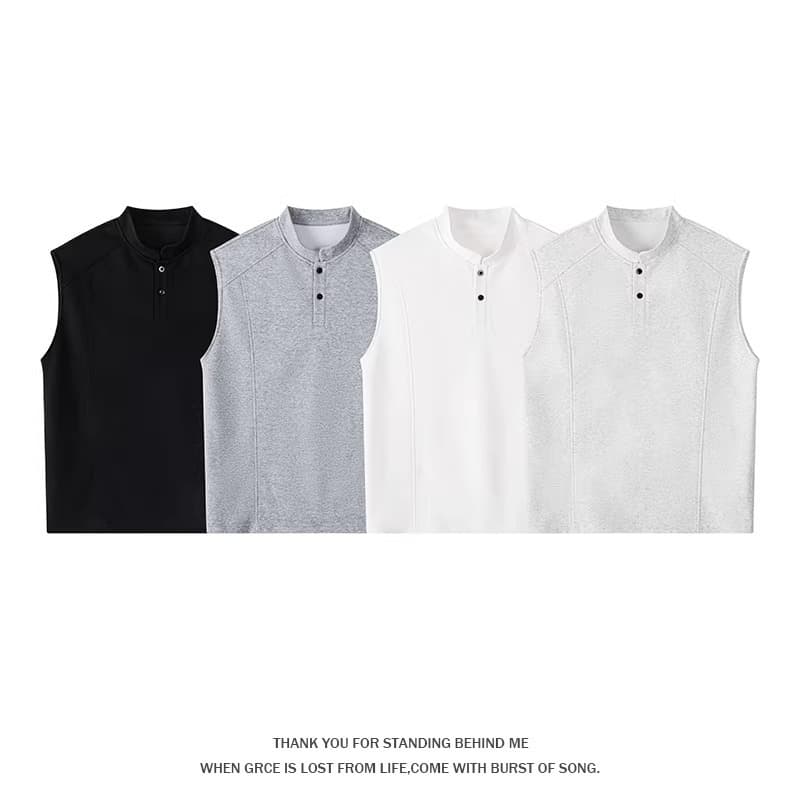 Henry collar waistcoat vest for men and women in summer, high-end, handsome, heavy-weight, right-shoulder T-shirt, sports-sleeved badminton uniform