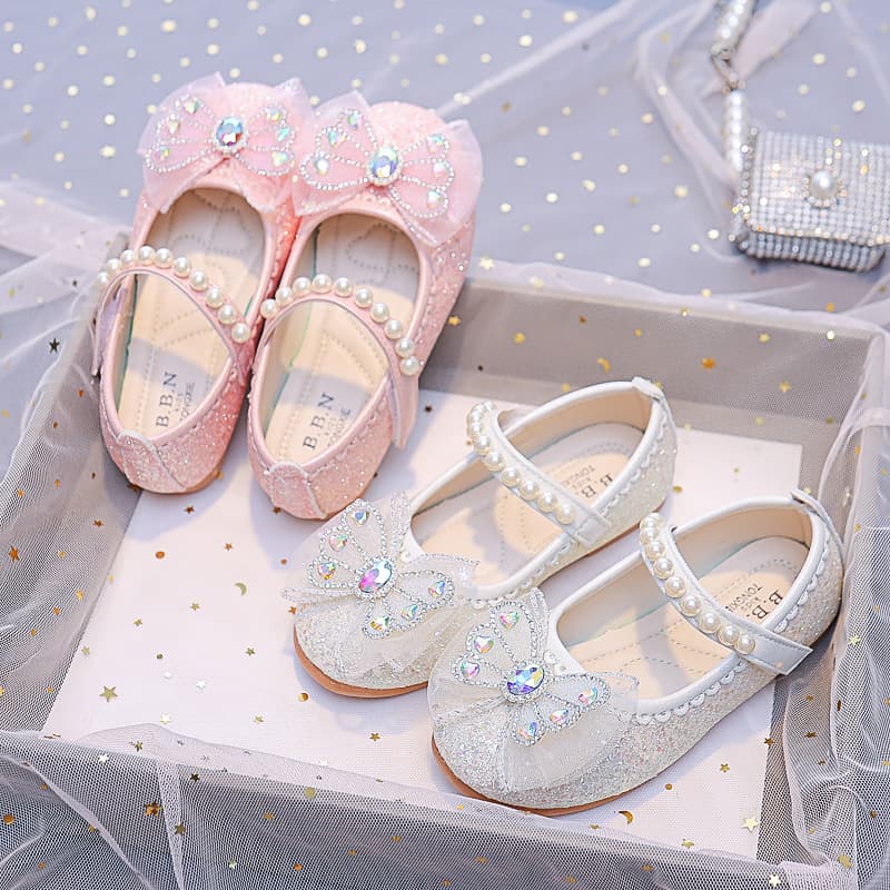 Girls' Princess Shoes 2025 Spring/Autumn New Little Girls' Elsa Crystal Shoes Children's Soft Sole Leather Shoes Baby Flats