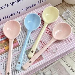 Ins Trendy Cute High-End Long-Handle Ceramic Soup Spoon, Rice Spoon for Home, Luosifen Soup Spoon Ceramic