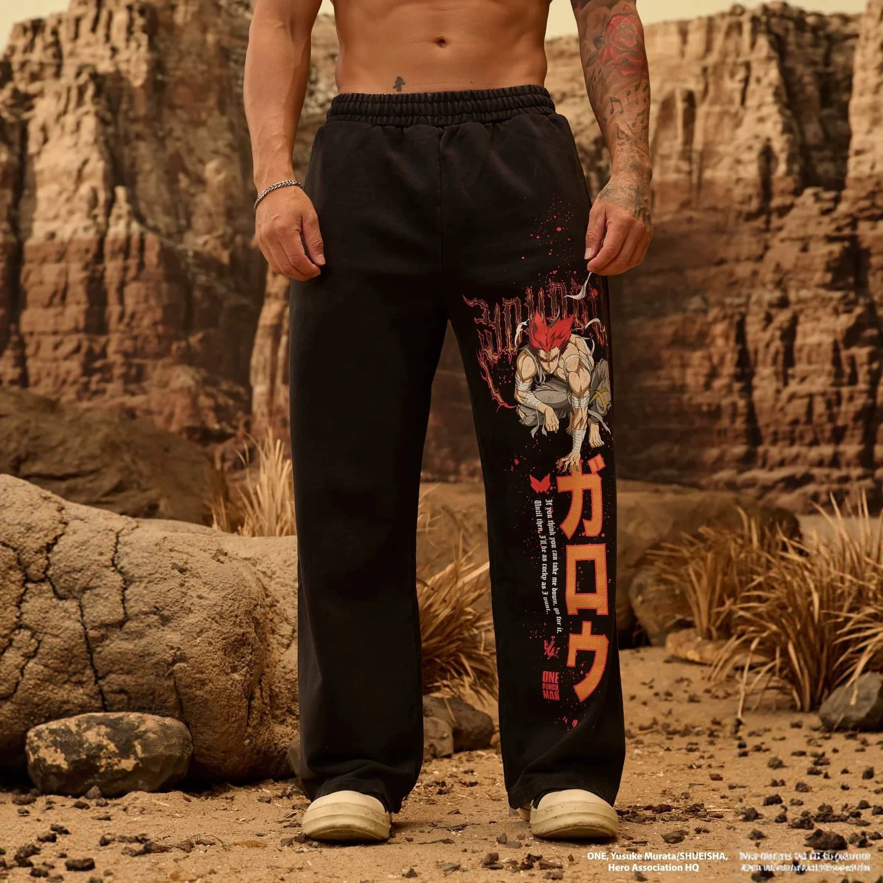 YOUNGLA x One Punch Man Men's Joggers Athletic Fitness Cotton Mid-Rise Straight Leg Casual Pants
