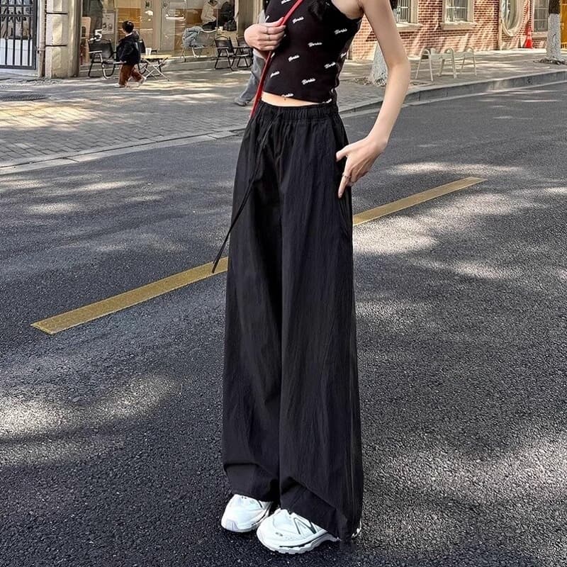 American quick-drying overalls for women, summer thin, drapey straight wide-leg pants, loose casual sports hiking pants