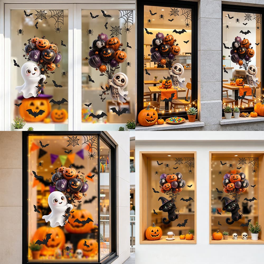 Halloween cute ghost pet shape window light-transmitting electrostatic transparent film glue-free removable glass door and window stickers