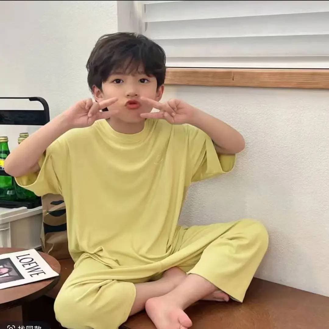 Kids Summer Modal Homewear Set, 9-Length Pants Pajamas for Older Children, Korean Style Short Sleeve Two-Piece Outfit