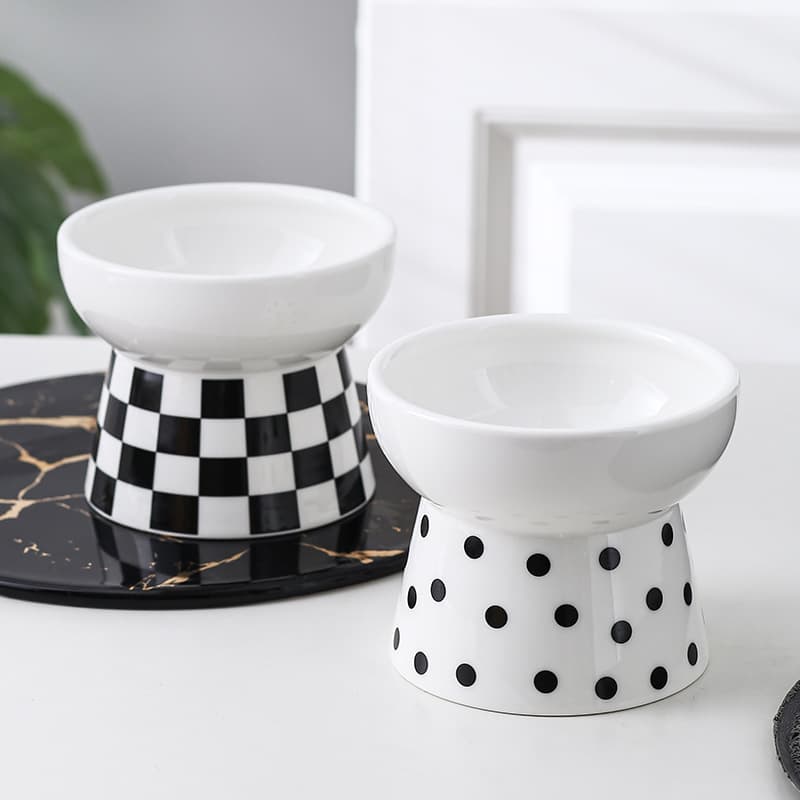Ceramic Cat Bowl Black White Simple Raised Integrated Cat Water Bowl Pet Drinking Bowl Protect Cervical Spine Cat Food Bowl Dog Bowl