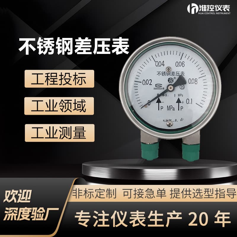 Stainless Steel Differential Pressure Gauge, Static Pressure Oil-filled Hydraulic Pneumatic Water Differential Pressure Gauge, Micro Differential Pressure Gauge