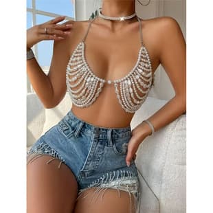 Cross-border Women's Hollow Pearl Body Chain Halter Neck Sexy Bikini Body Accessories Strap Beads