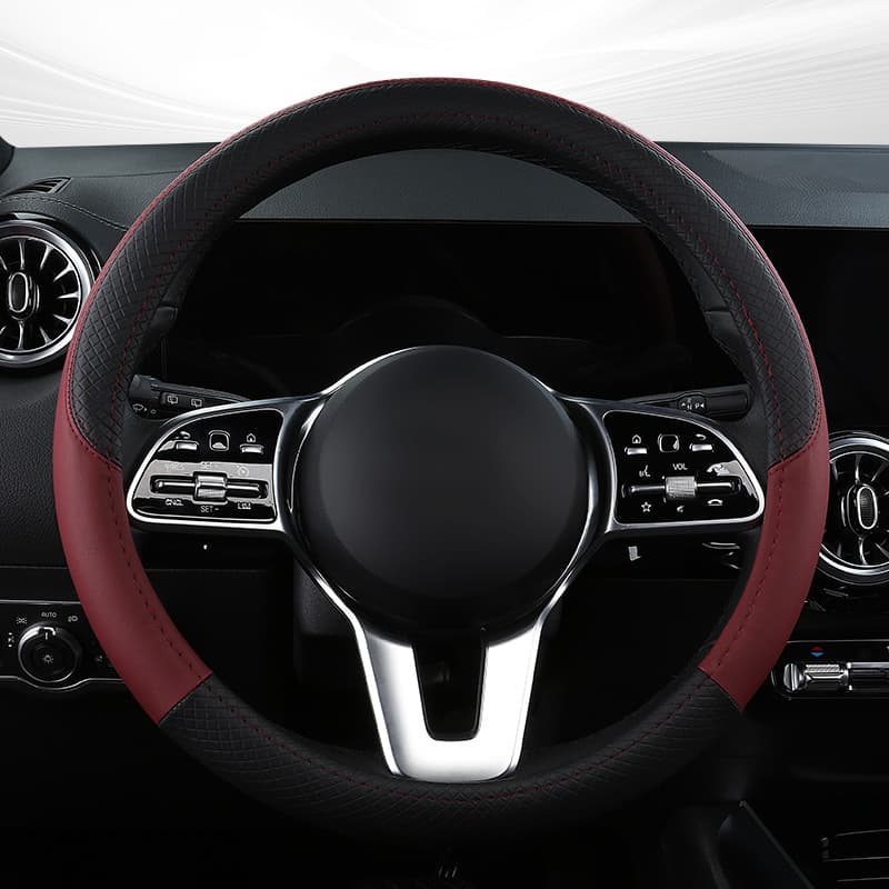 Car Steering Wheel Cover Double Color Splicing round Handle Diamond Pattern Grain Texture Leather Style Vehicle Mounted Cover