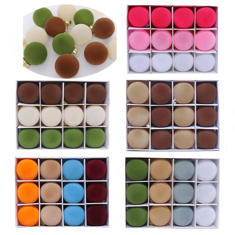 New flocked Christmas ball pet plastic Christmas decorations 6cm12PCS multi-color Christmas tree pendants
