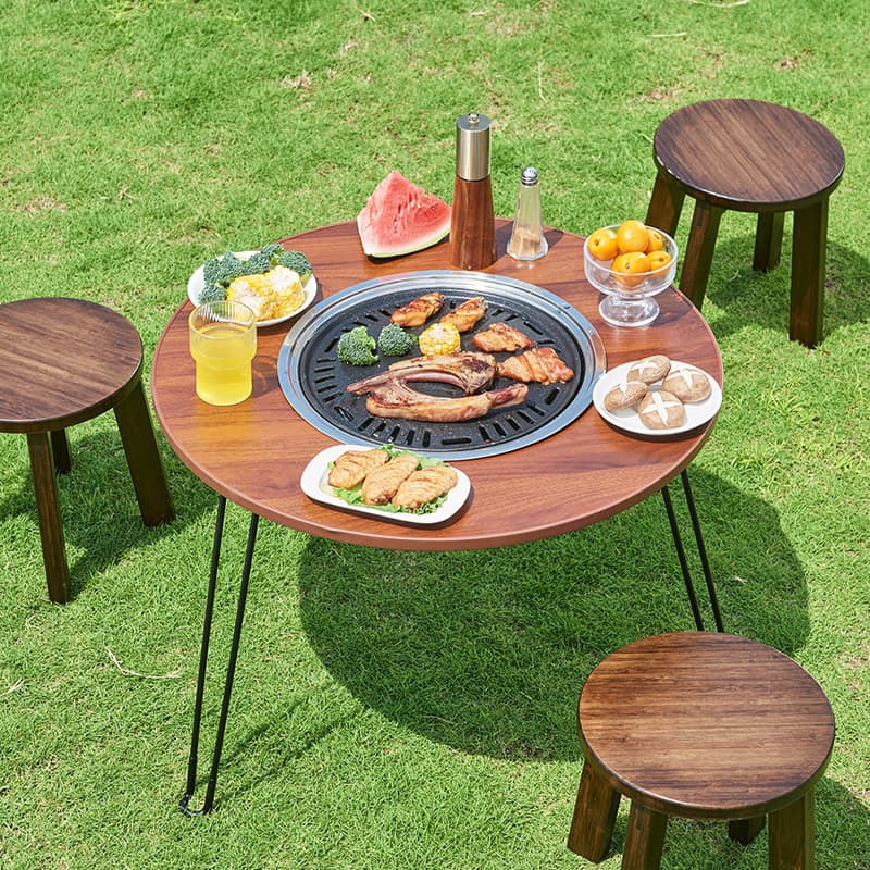 Stove-top Tea Table & Grill Set, Indoor/Outdoor Smokeless BBQ Table, Portable Folding Grill Rack