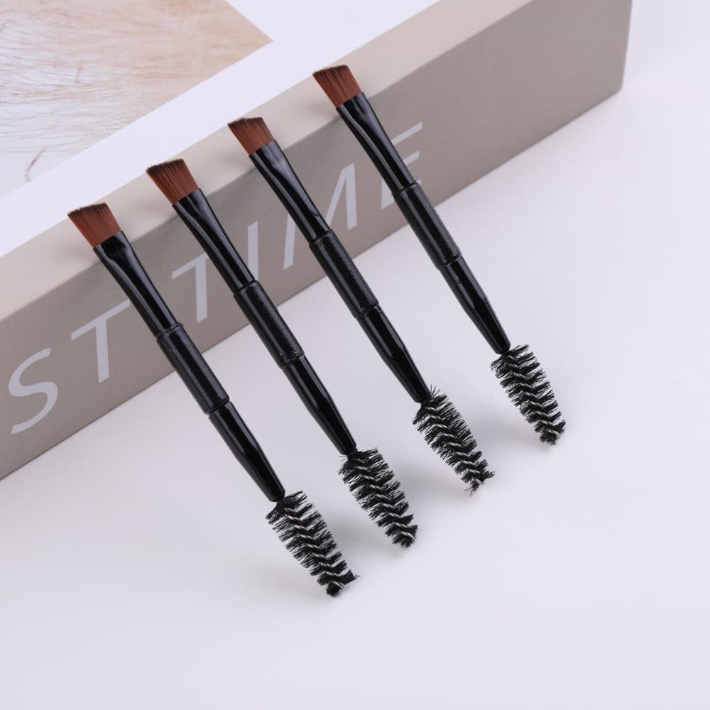 Factory Direct Eyebrow Brush Cross-Border Black Double-Ended Angled Eyebrow Powder Brush Makeup Brush for Beginners Eyebrow Pencil Eyelash Brush Wholesale