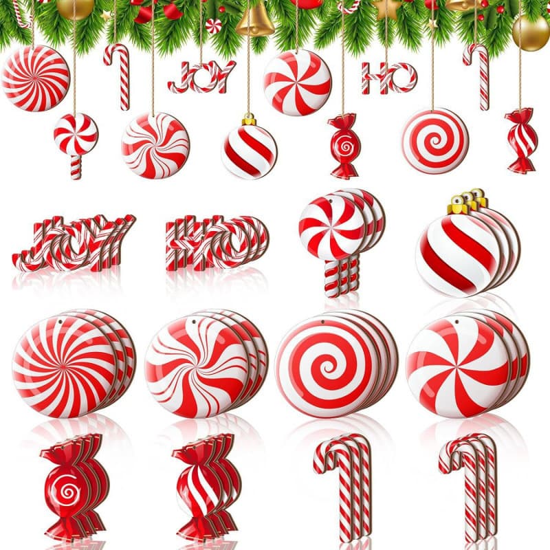 Christmas Hot Seller Wooden Decorative Multicolor Mint Wood Ornament Lollipop Christmas Tree Decoration