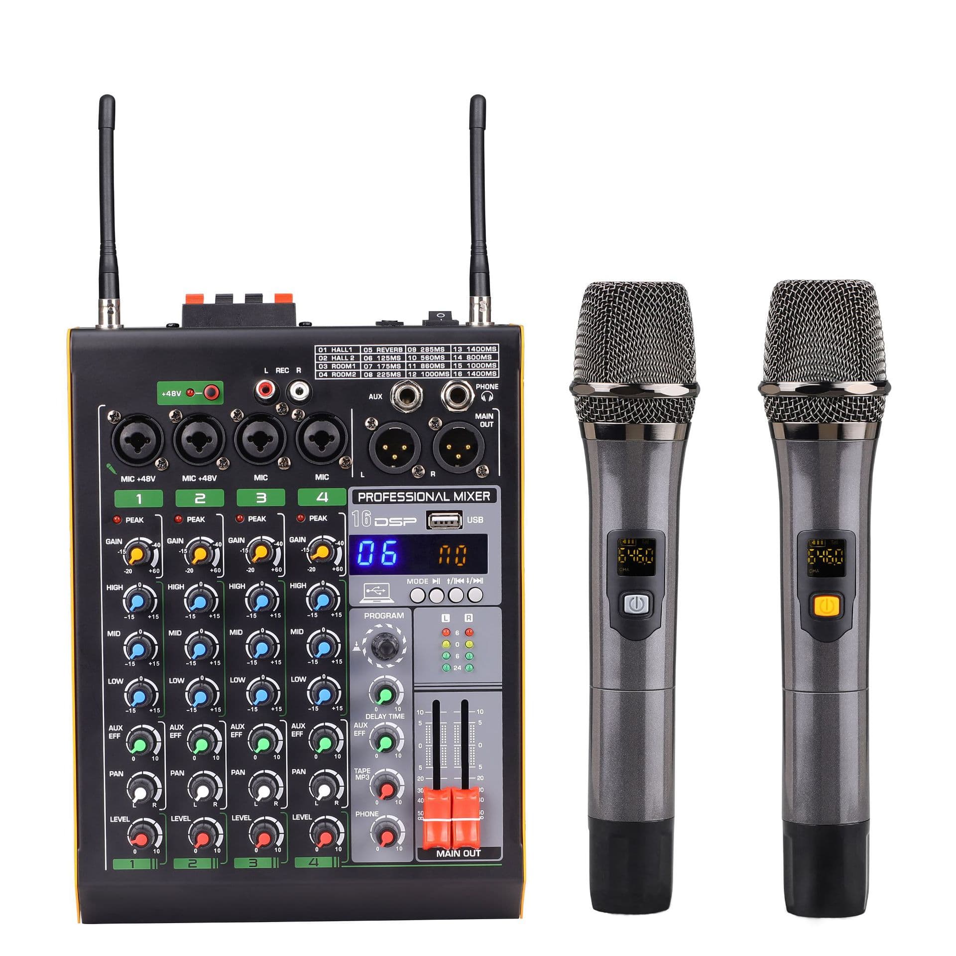 Manufacturer Direct Mixer with Amplifier High-Power Professional Performance Stage Home Use Wireless Microphone Set