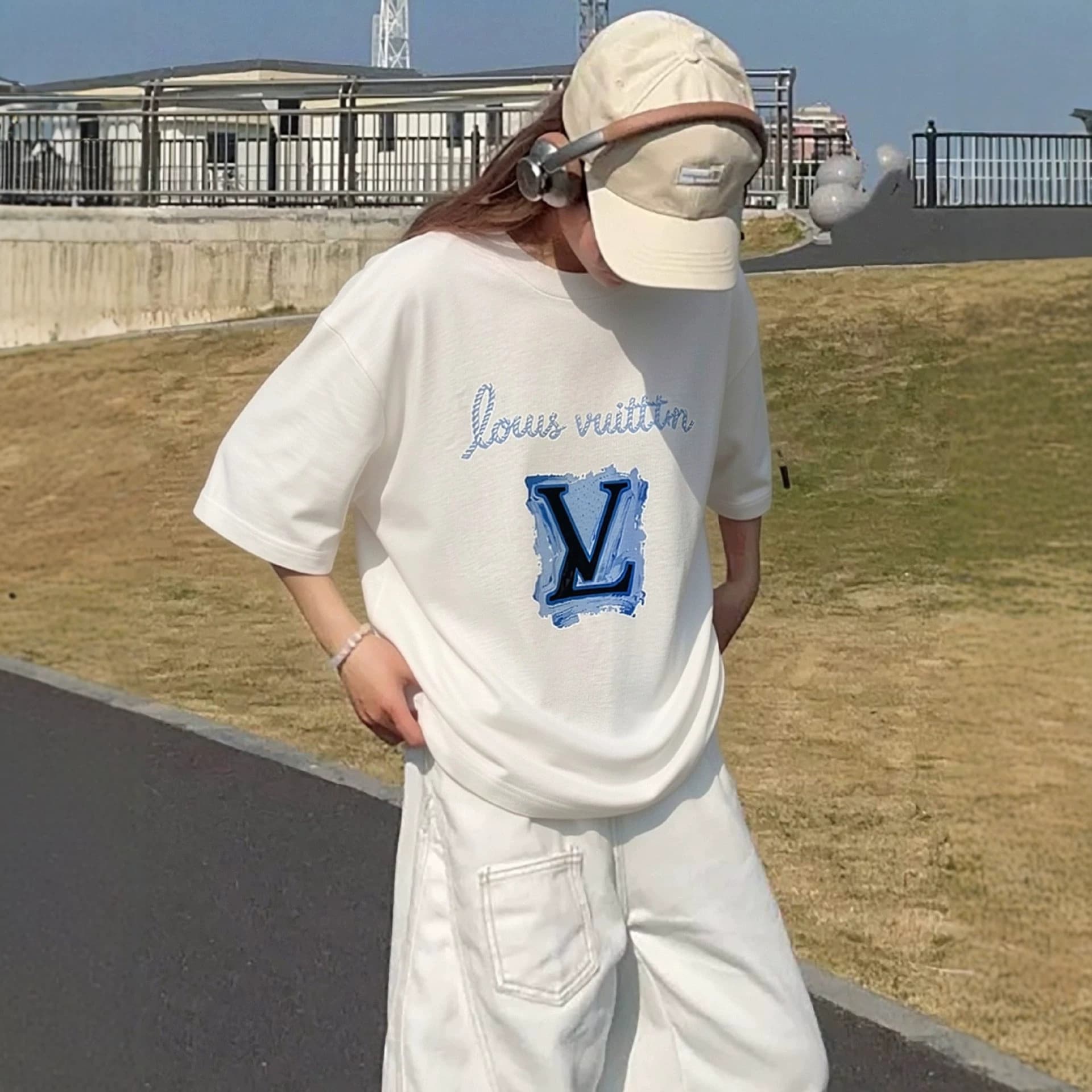 Donkey Brand Short Sleeve T-Shirt Unisex Graffiti Letter Print Loose Fit Casual Top Pure Cotton