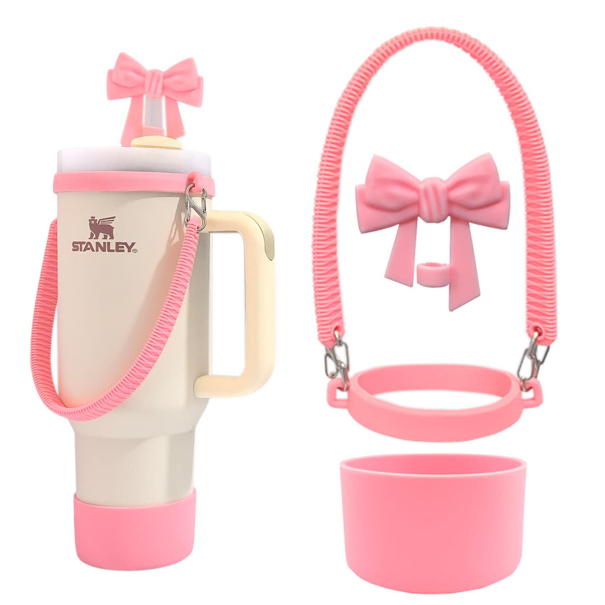 Silicone cup cover Owala cup portable rope bow straw cap set Stanley water cup accessories combination set