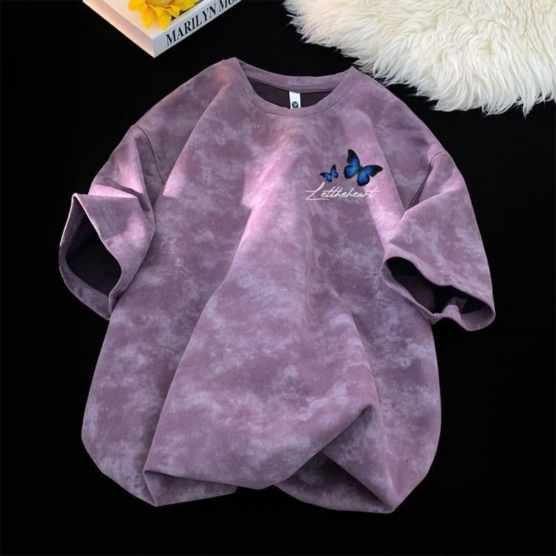 Summer Casual Tie-Dye Short Sleeve Top Men American Style New Trendy Half Sleeve Streetwear Versatile Men's Short Sleeve T-Shirt