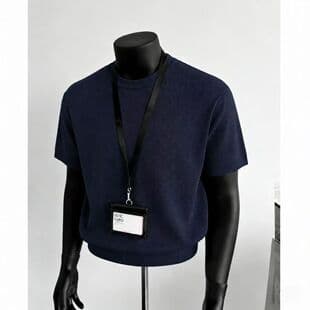 2026 Men's Knit Short Sleeve Korean Slim Fit Solid Half Sleeve Sweater T-Shirt Tight Mid-Neck Base Layer Top