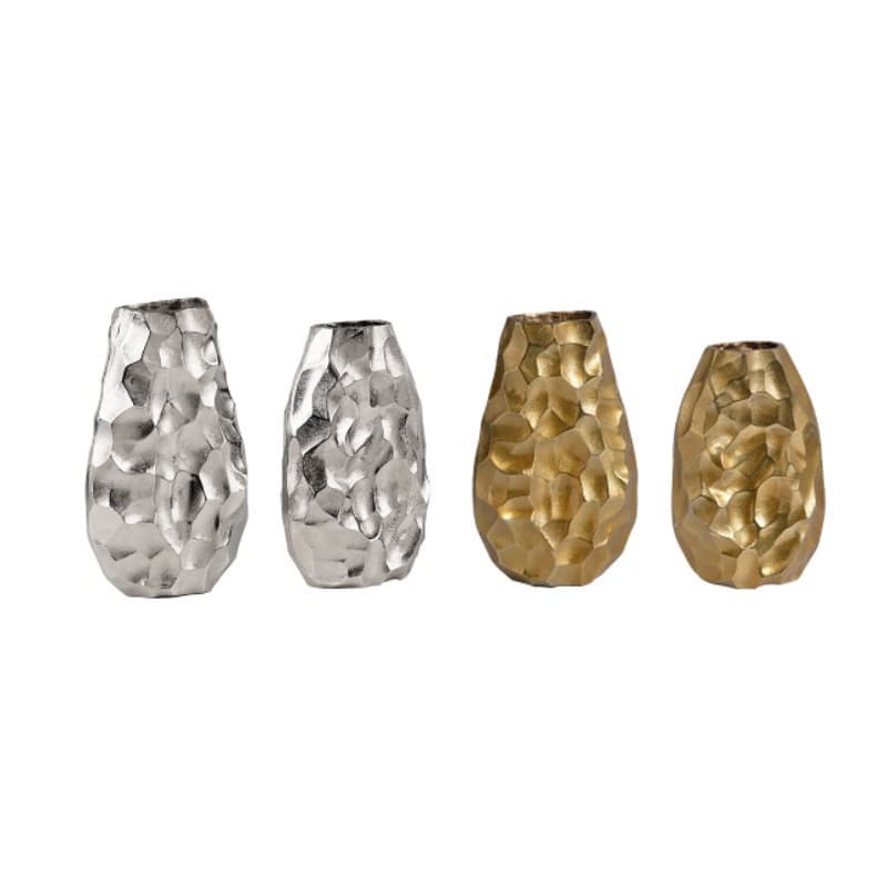 Modern Light Luxury Gold-Silver Metal Hammered Texture Vase Decoration for Sales Office, Showroom, Living Room, Entryway Flower Arrangement
