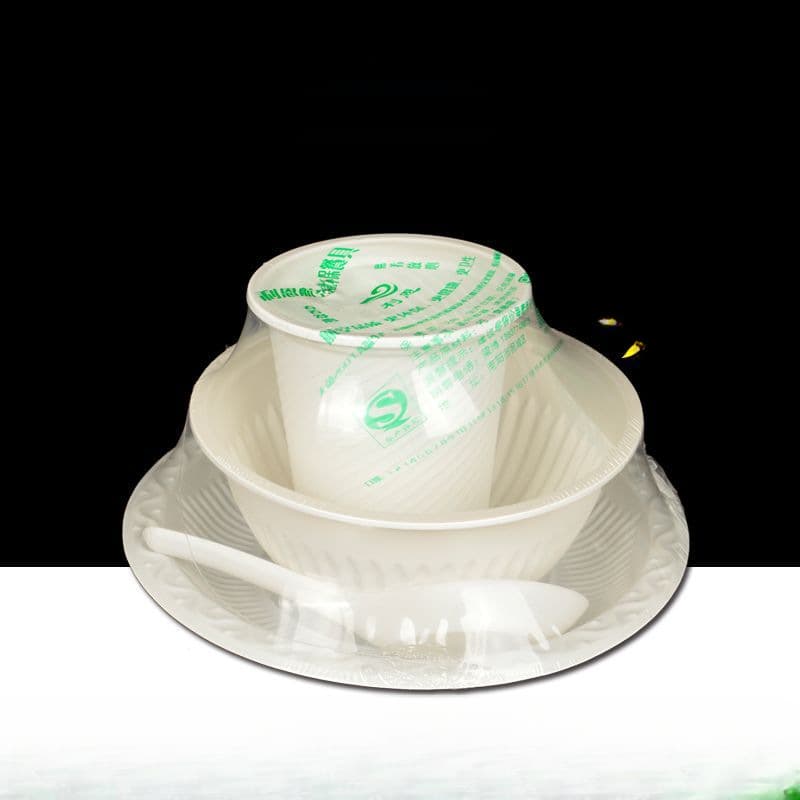 Disposable Tableware Bowl Plate Cup Spoon Four-Piece Set Corn Starch Eco-friendly Tableware Banquet Restaurant Thickened Bowls