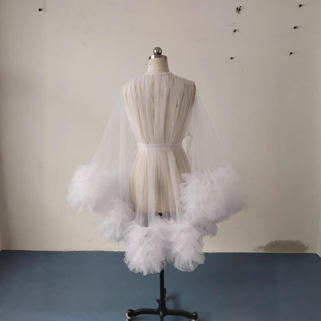 Cross-border Hot Selling Mesh Morning Robe Dress Women's Wedding Dress Maternity Photo Shoot Short Mesh Skirt Photography