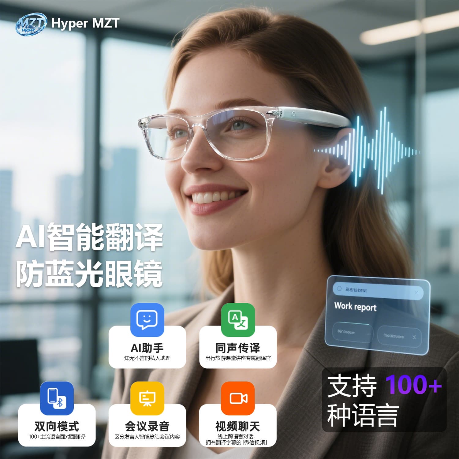 F16 New AI Translation Bluetooth Glasses 100+ Languages Real-Time Translation Glasses Call Listening Smart Glasses