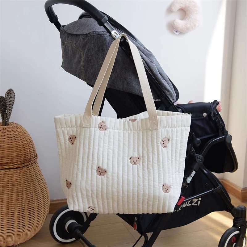 ins Korean bear embroidered mother and baby bag large capacity multifunctional bag going out lightweight portable mommy bag shoulder bag