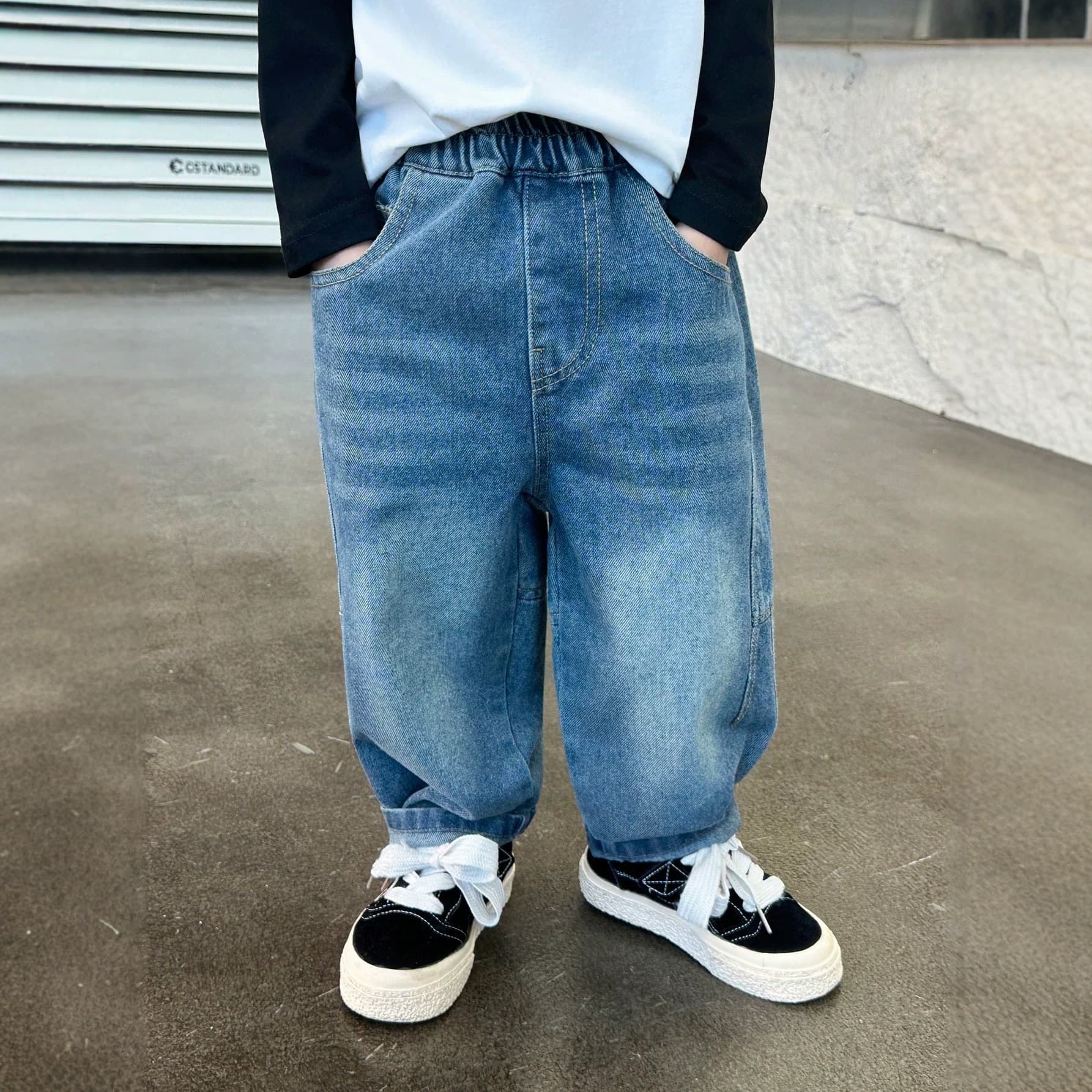 Kids Blue Jeans Spring Autumn Boys Loose Cuffed Mid-Child Curved Cut Pants 2026 New Style Long Pants