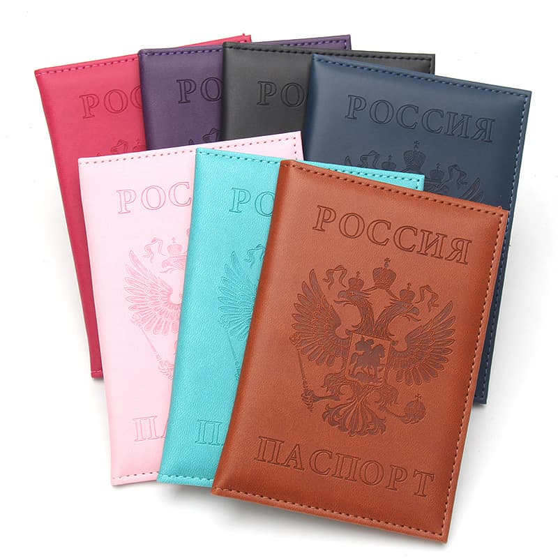New Russian Passport Holder Leather Double-Headed Eagle Emblem Passport Book Protective Shell Leather Case Factory Wholesale Ready-to-Ship