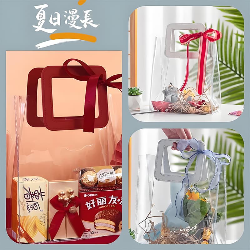 In Stock PVC Handbag Gift Bag Premium Plastic Transparent Gift Bag for Wedding Candy Birthday Gift Packaging