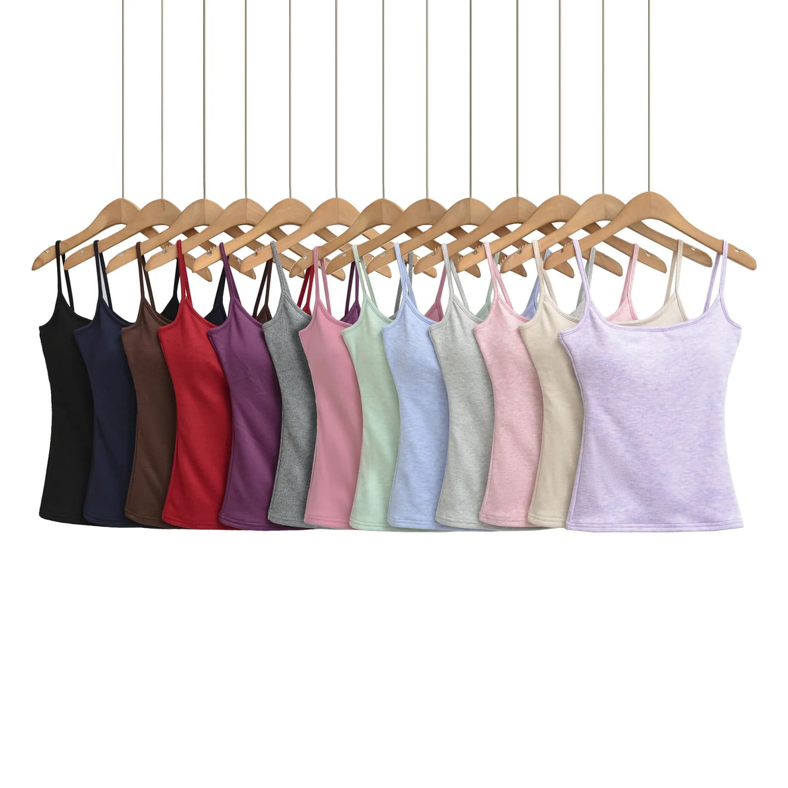 2026 Spring Korean Slim Fit Macaron Color Slippery Fabric Schoolgirl Style Integrated Padded Camisole Top
