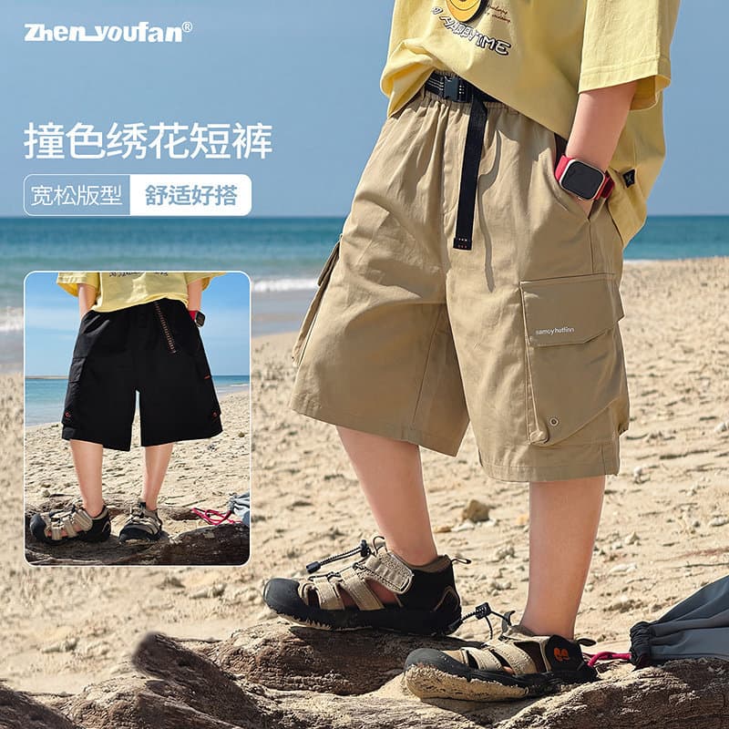 Boys' Contrast Color Shorts 2026 Summer New Children's Loose Cargo Pants Big Kids Summer Casual Pants Trendy