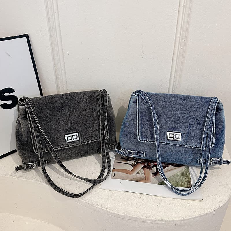 Lazy Style Denim Canvas Bag Korean Large Capacity Shoulder Crossbody Underarm Bag Casual Work Commute Shoulder Bag for Women