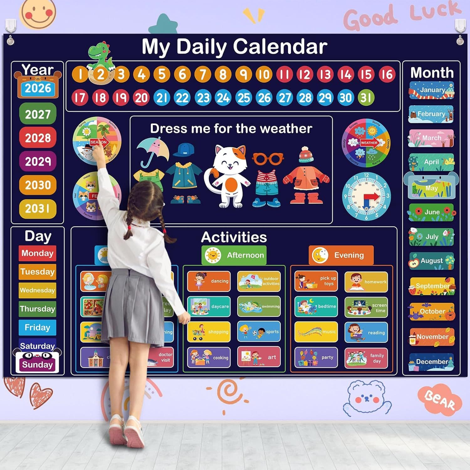 My Daily Calendar for Kids, 3.3 Feet (Approximately 1m) Felt Board, Suitable for Young Children
