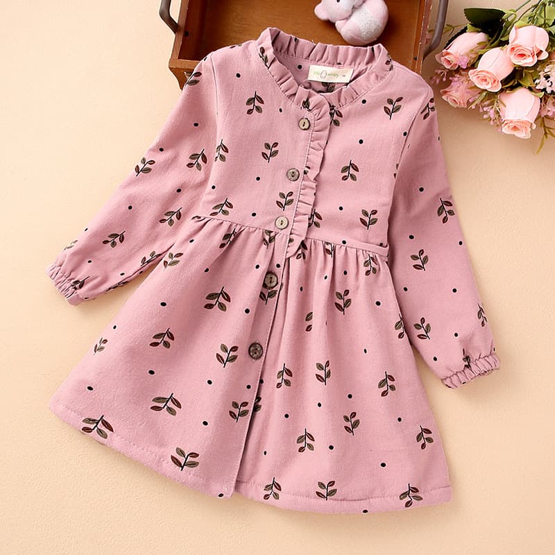 Girls' Dresses Children's Skirts Spring Autumn and Winter Skirts Korean Style Floral Velvet Thickened Cotton Girls Princess Dress Cardigan