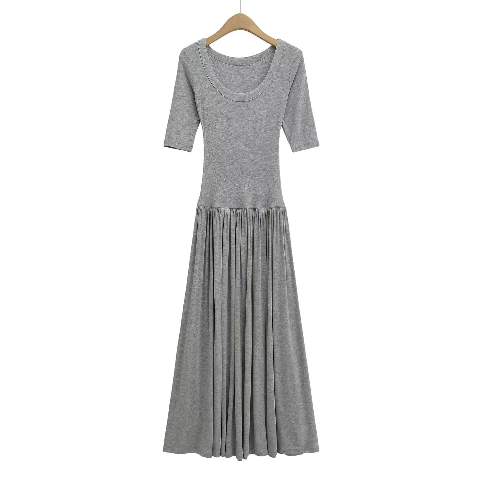 650825 New Summer French Vintage Style Pure Desire Elastic Fitted Mid-Sleeve Patchwork Flared Dress