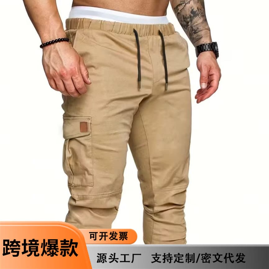 Cross-border foreign trade men's versatile workwear jogging pants with elastic waist, leggings, multi-pocket casual pants, outdoor workwear trousers