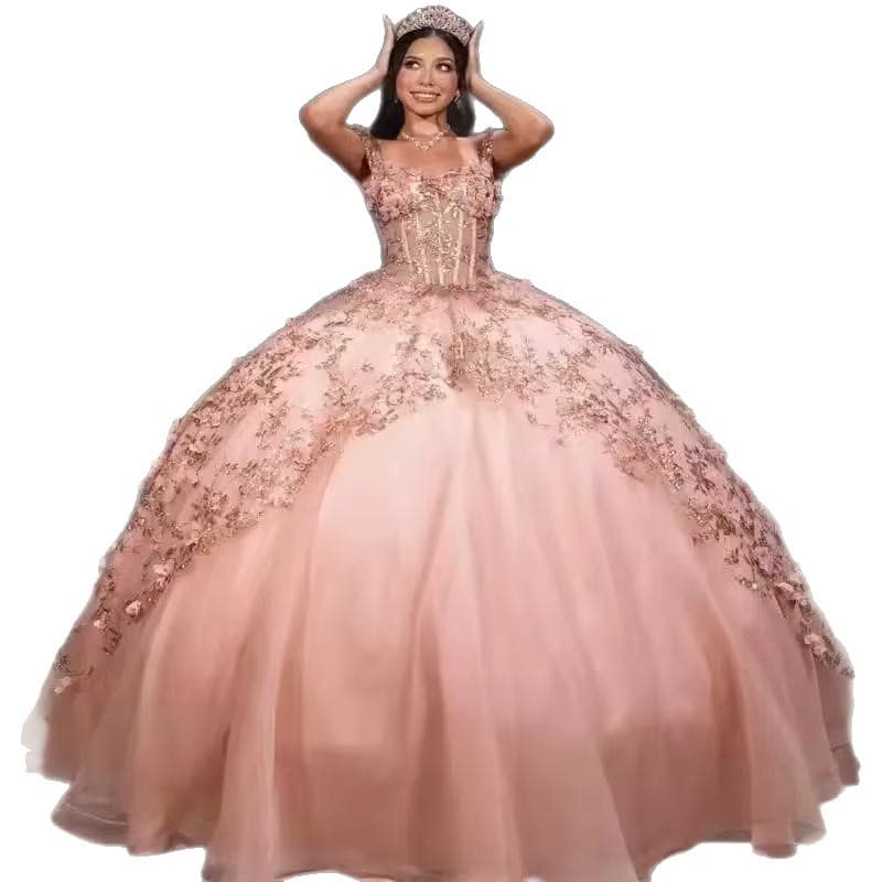 2026 Women's New Light Luxury Exquisite Embroidery Bean Pink Tulle Dress for Coming-of-Age Ceremony, Performance, Engagement, Petite Size