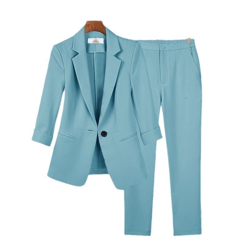 Women's Business Suit 2025 Spring/Summer New Arrival Simple Solid Color Plus Size Blazer Set Slim Fit Two-Piece Suit