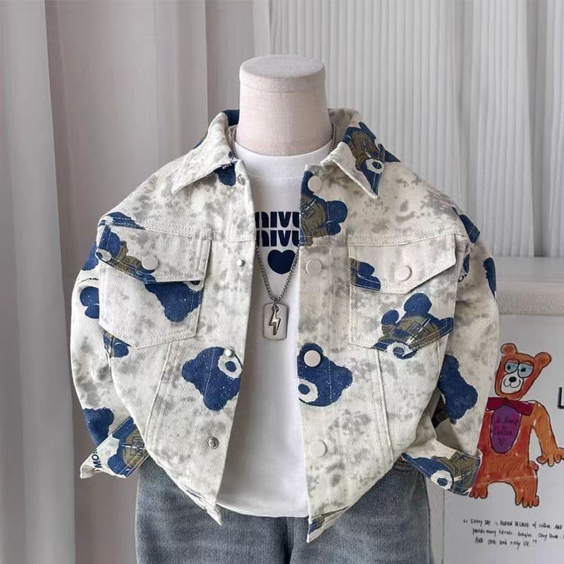 Spring Children's Denim Jacket with Lapel for Toddler Boys, Fashionable New Spring/Fall 2026 Kids Coat