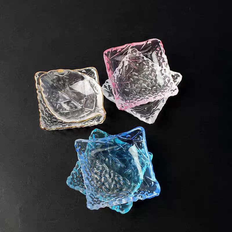 Crystal Glass Dipping Dish Square Plate Japanese Style Seasoning Dish Glass Plate Snack Plate Hammered Pattern Tea Dish Small Dish