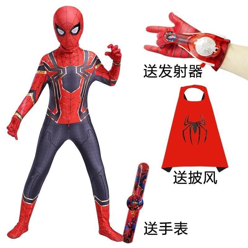 Spider-Man Tight Bodysuit Boys Kids Cosplay Mask Iron Expedition Halloween Performance Costume