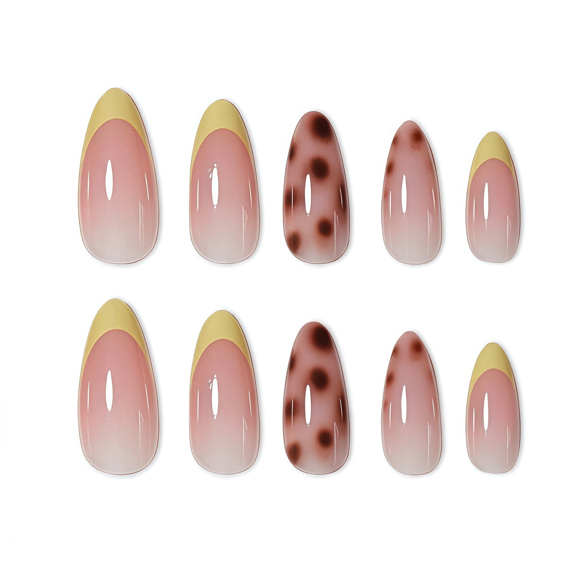 Ins-style Nude Pink with Yellow Edge French Wearable Nails Amber Tortoiseshell Gradient Finished Nail Tips Elegant Whitening Nail Art Wholesale