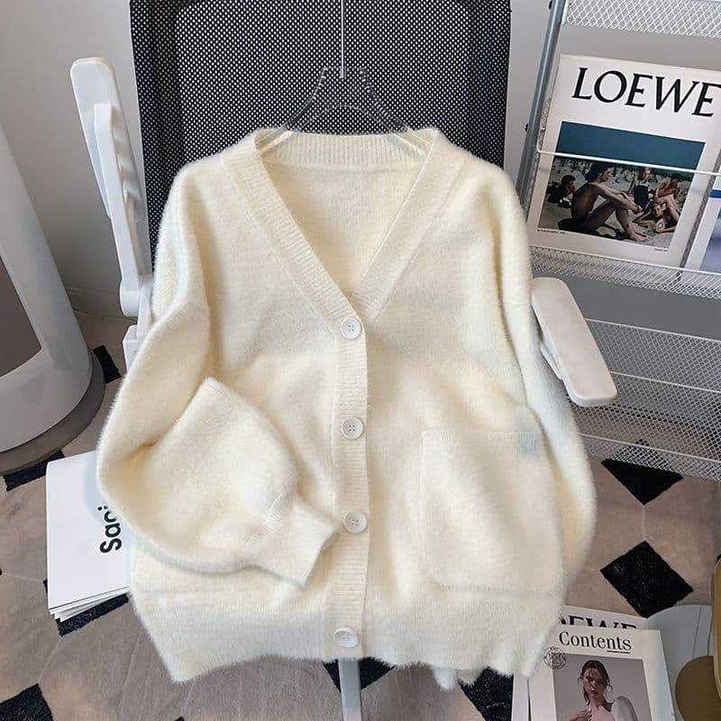 Early spring and autumn thin furry knitted cardigan sweater for women college style jk jacket loose fashion lazy style top