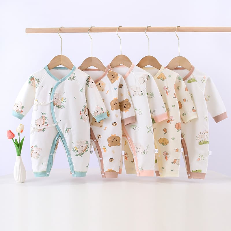 Newborn Baby Winter Fall Cotton Romper 40g Thin Cotton Unisex Baby Bodysuit with Tie Closure Butterfly Style Monk Robe