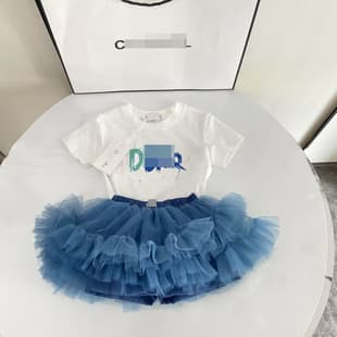 Summer New Girls Tutu Skirt Cute Dress Short Sleeve Top T-Shirt Skirt Set Trendy 2-Piece Set Skirt Fashion