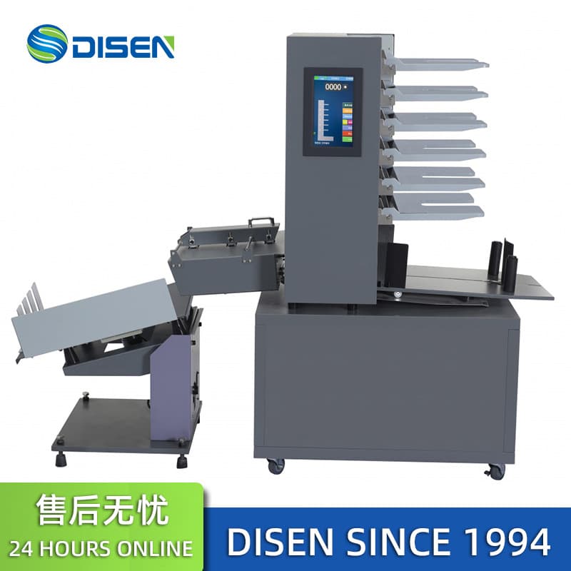 Fully automatic collator with 6 bins, touch screen SR406, online automatic collating, stitching, folding for carbonless and offset paper.